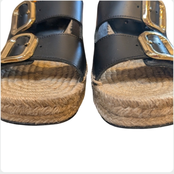 J.Crew Black Leather Two Strap Espadrille Sandals Size 5 - Made in Spain - Picture 10 of 12